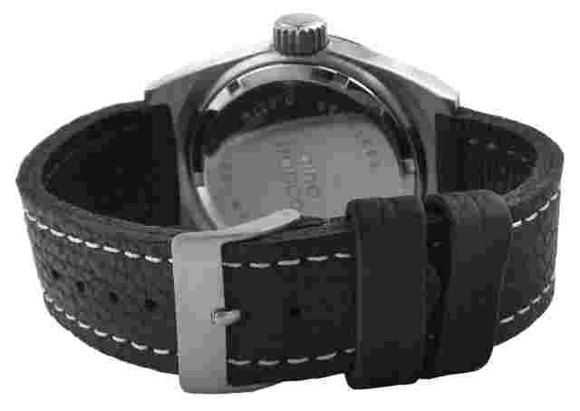 Men's Round Black Wrist Watch w/ Steel Case & Calf Leather Strap by Gino Franco