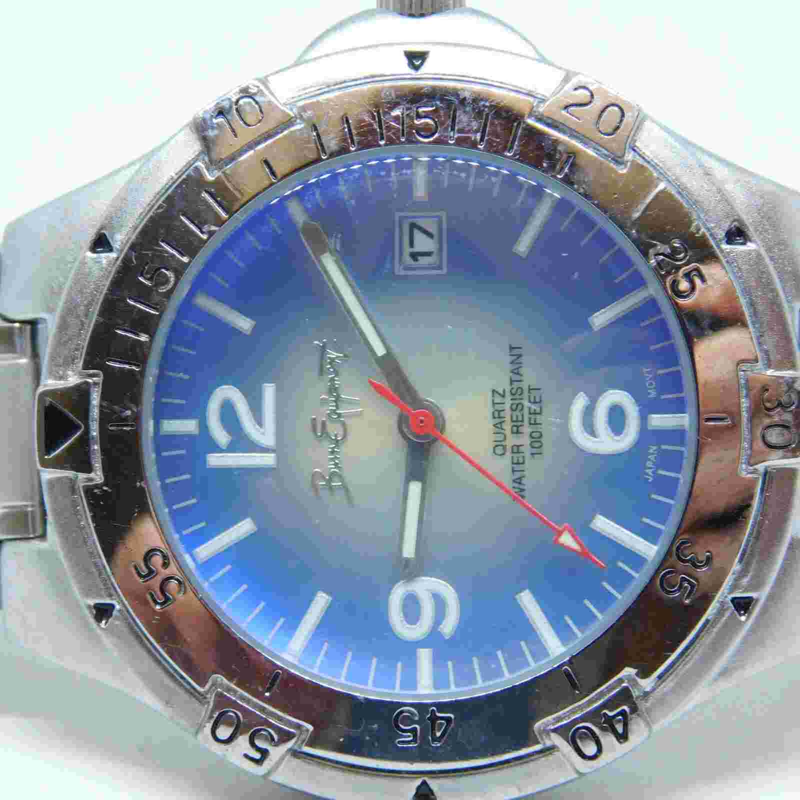 Bum Equipment Silver Tone Blue Dial Quartz Analog Men's Watch Sz. 7 3/4"
