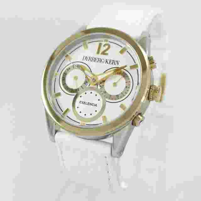 Dyrberg/Kern White Leather Band Silver Gold Stainless Steel Women's Wrist Watch