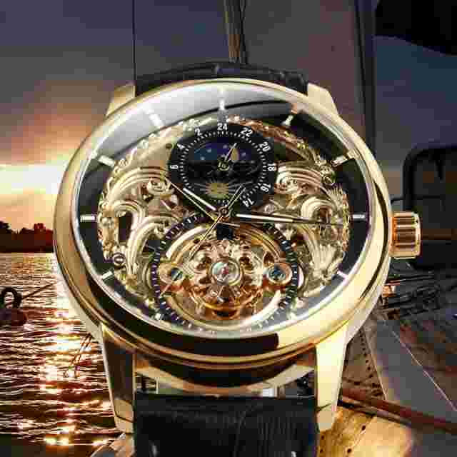 WINNER Classic Retro Automatic Mechanical Watches Luxury Tourbillon Skeleton Men