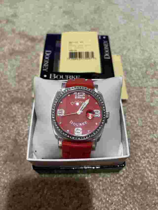 Dooney & Bourke Womens Red Crystal Sport Silicone Analog Watch