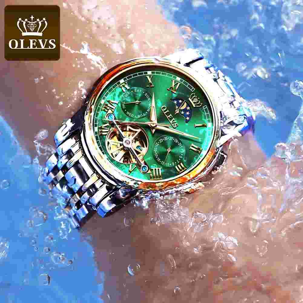 Top Brand Olevs Automatic Mechanical Wrist Watch Dress Luxury Moon Light Phaseto