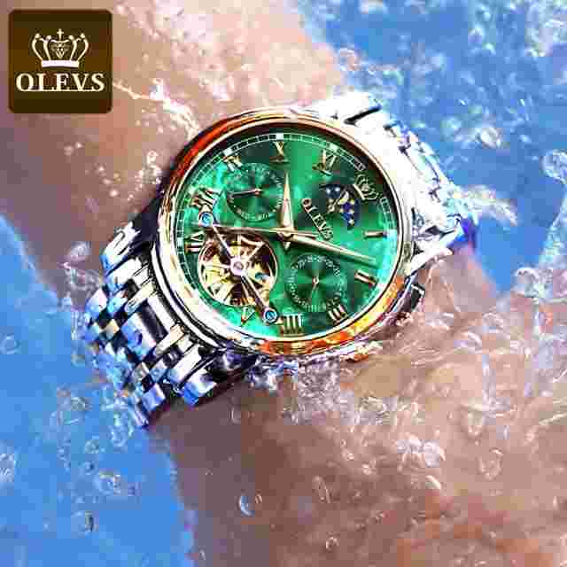 Top Brand Olevs Automatic Mechanical Wrist Watch Dress Luxury Moon Light Phaseto