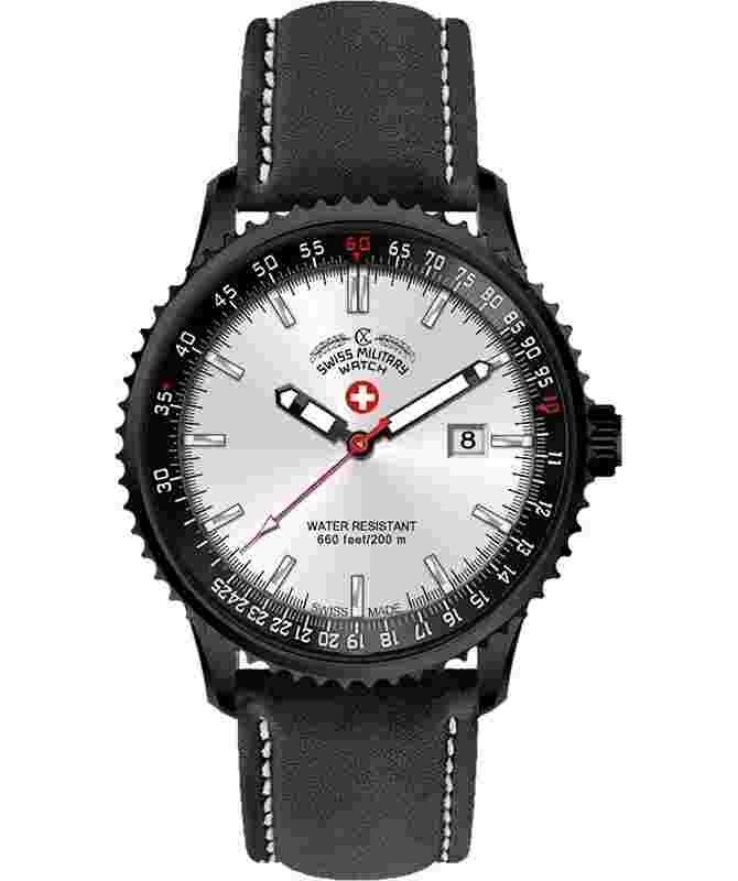 CX Swiss Military Lightning Nero Rawhide Swiss Watch 44mm 20ATM Sil Dial 3120