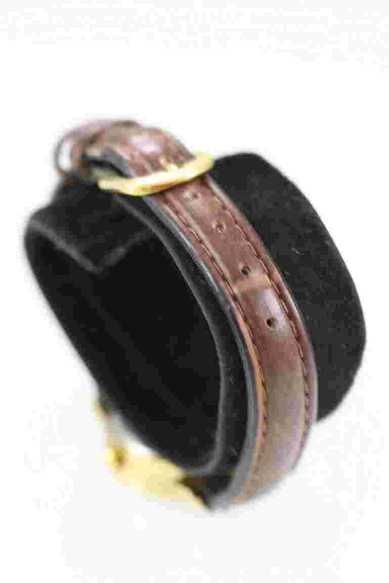 Milan Watch Women Gold Stainless Steel Leather Brown WR Batt Date Beige Quartz