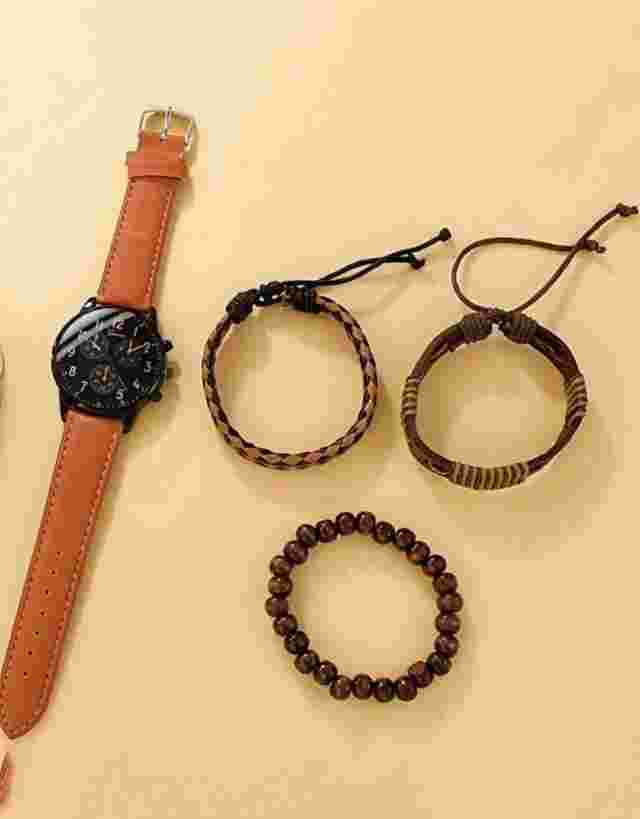 Relojes de Hombre Reloj Para Hombre Piel Cuero Negro Militar Pulseras 4 Piezas