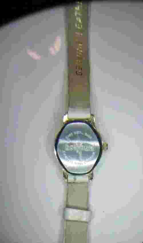 bonjour stainless Ladies Watch Quartz Vintage, Leather White Band