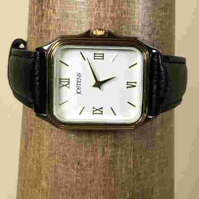 Vintage 1998 Jostens Women Black Leather Strap 28mm Rectangular Quartz Watch 7"