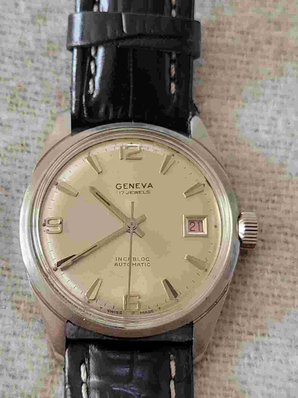Geneva automatic watch 17 JEWEL Inca Block Auto. Swiss Made 34/35mm