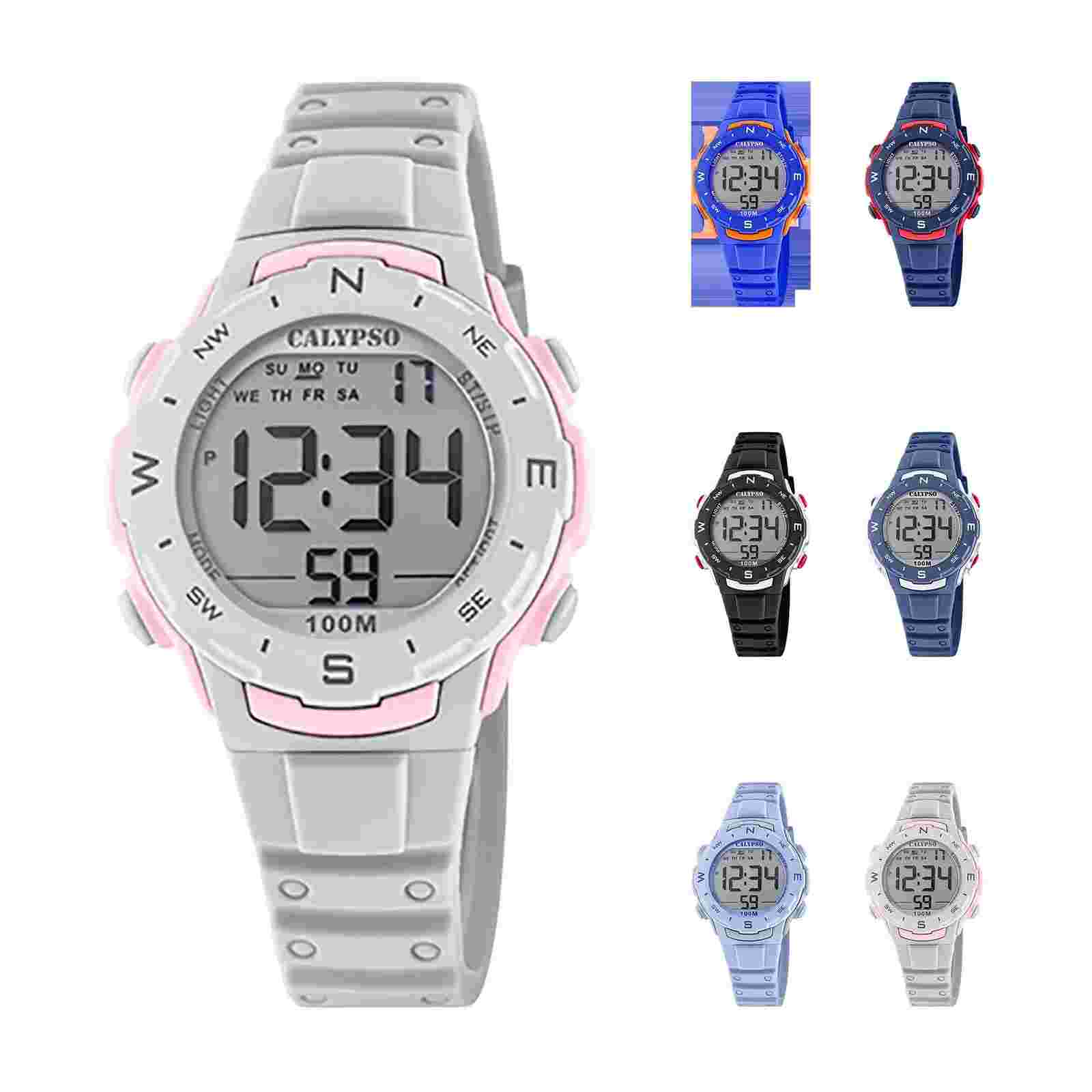 Calypso 35mm Kids Digital Watch, Silicone, Sports, Chrono, Light, Alarm - K5801