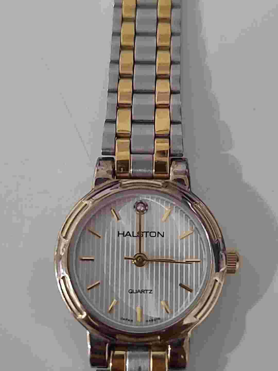Ladies HALSTON Two Tone Stainless Quartz Watch New Battery