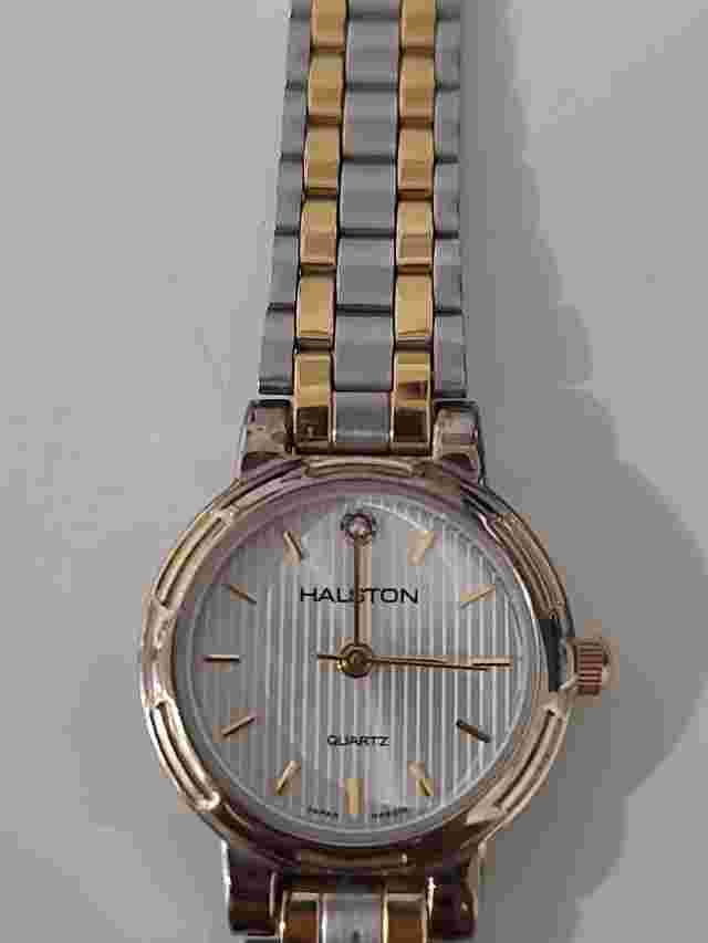 Ladies HALSTON Two Tone Stainless Quartz Watch New Battery