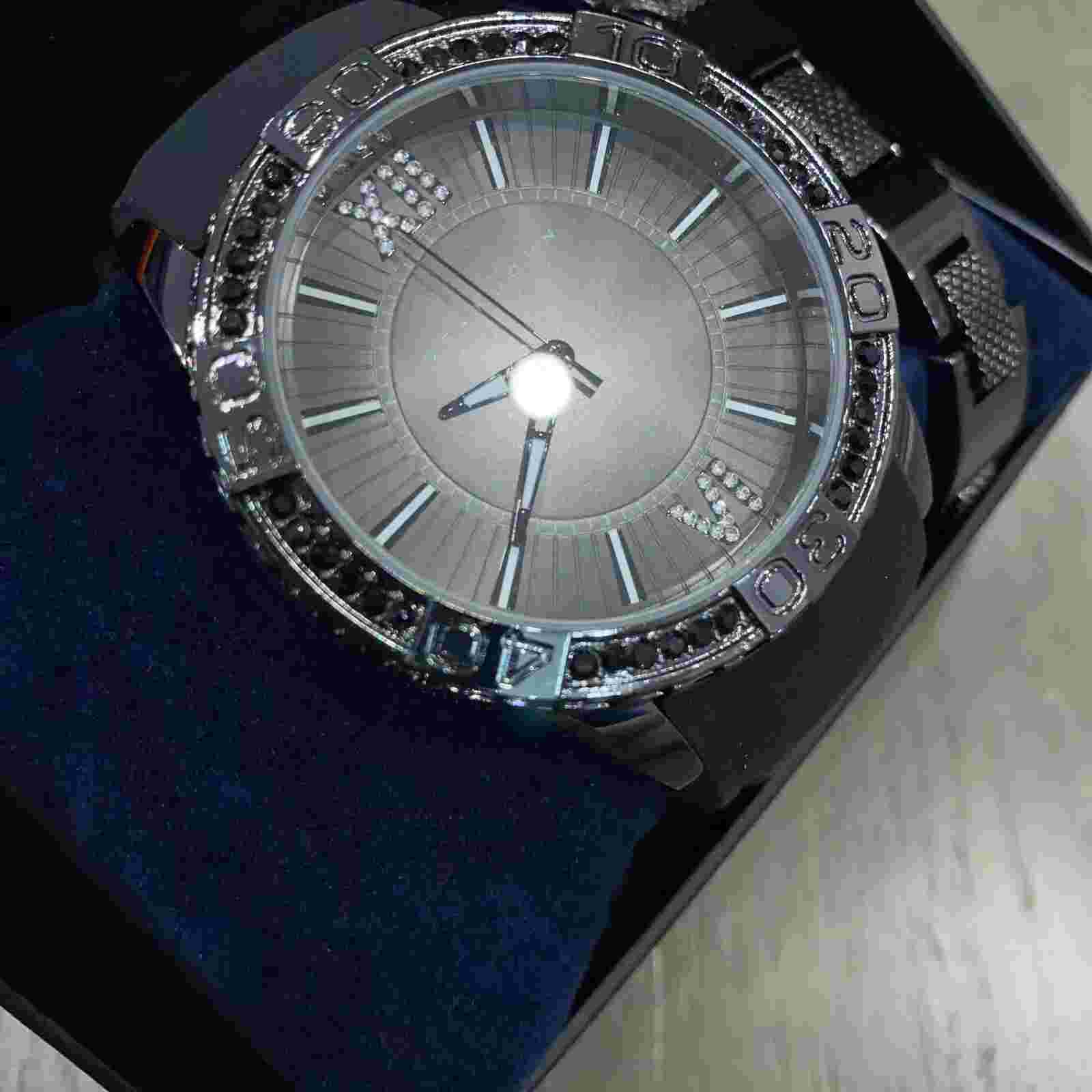 Sean John Men's Black Silicone Analog Watch & Chain Bracelet New SJC51030004