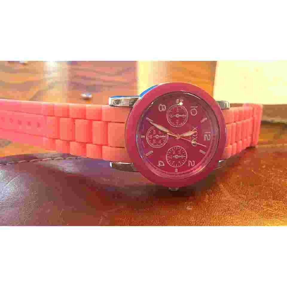 Women's 40mm Silver Tone XOXO Watch, Pink Bezel, Face and Poly Band