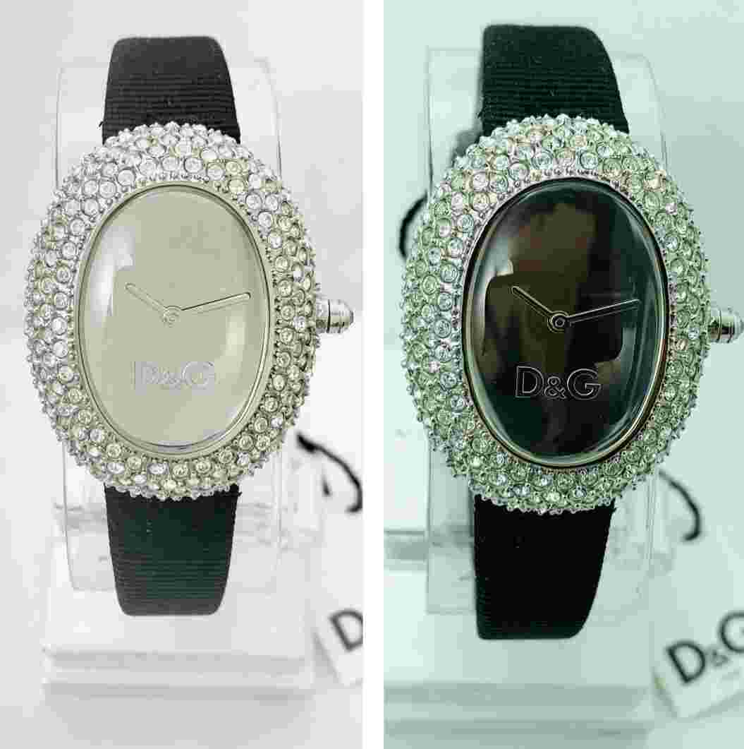 D&G Dolce & Gabbana DW0375 MUSIC 🎶 MIRROR DIAL BLACK FAB+LEATHER STRAP WATCH
