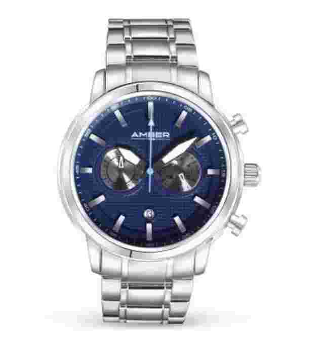 Amber Time Quartz Chronograph Watch with Stainless Steel Band Blue Face