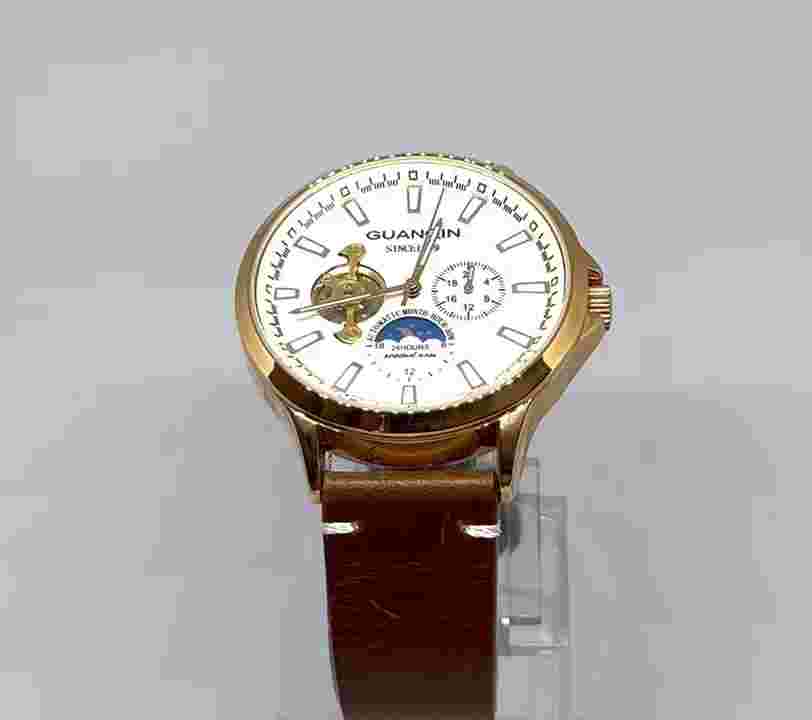 Guanqin 19013 Men's Automatic Open Heart Watch with Sun Moon Complication