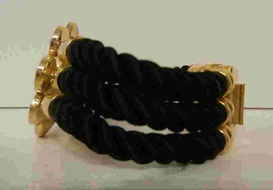 Park Lane Flower Watch Swarovski Clear Pave Black Cord Band 7" Needs New Battery