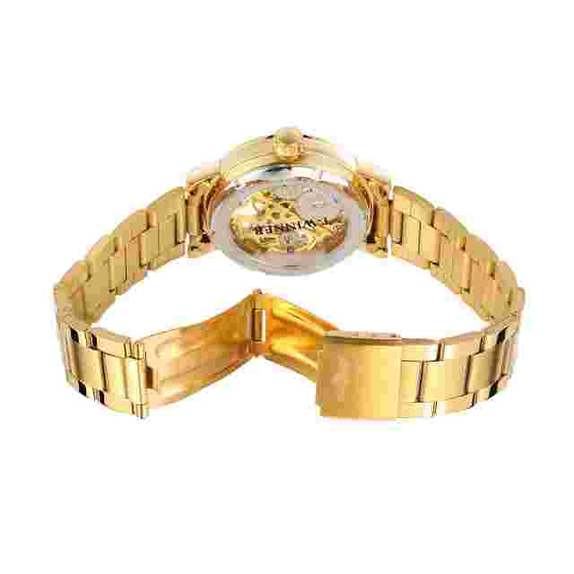 Mechanical Watch Women's Gear Roman Hollow Out Hand-Wind Gold Wristwatches