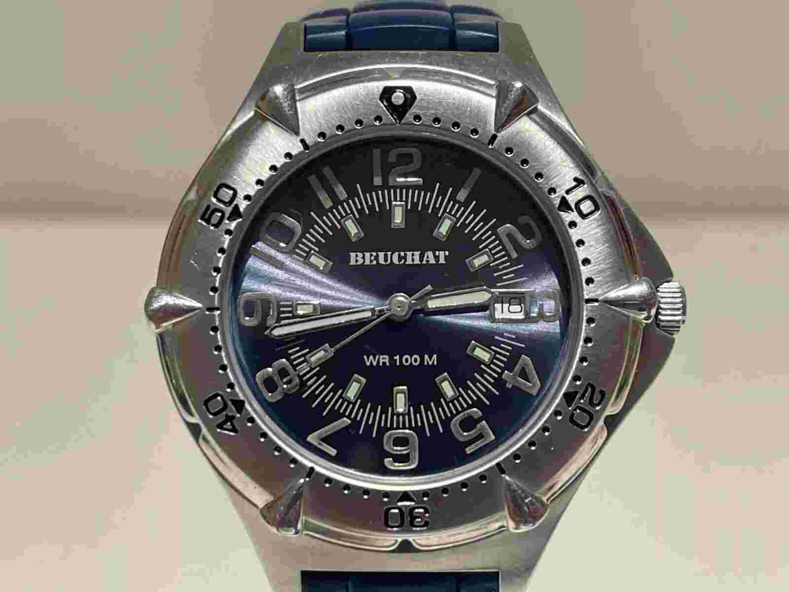 VINTAGE SPORT DIVER STYLE 100m STAINLESS STEEL MEN'S QUARTZ WATCH "BEUCHAT"
