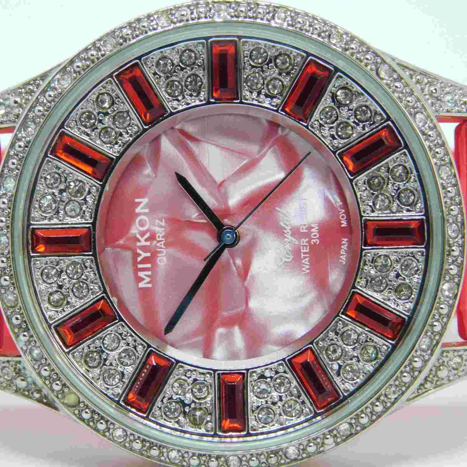 MIYKON Crystal Red Tone Band Quartz Analog Women's Watch New Battery