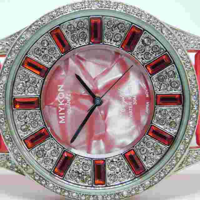 MIYKON Crystal Red Tone Band Quartz Analog Women's Watch New Battery