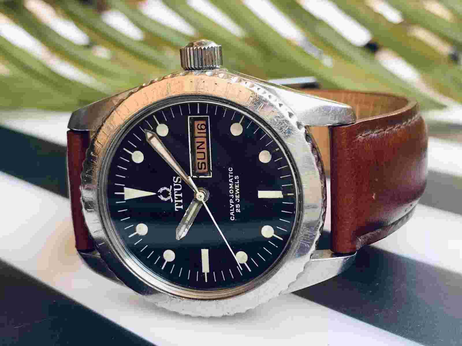 TITUS 8895 CALYPSOMATIC 38 mm SWISS STEEL DIVER MEN RARE WRIST WATCH