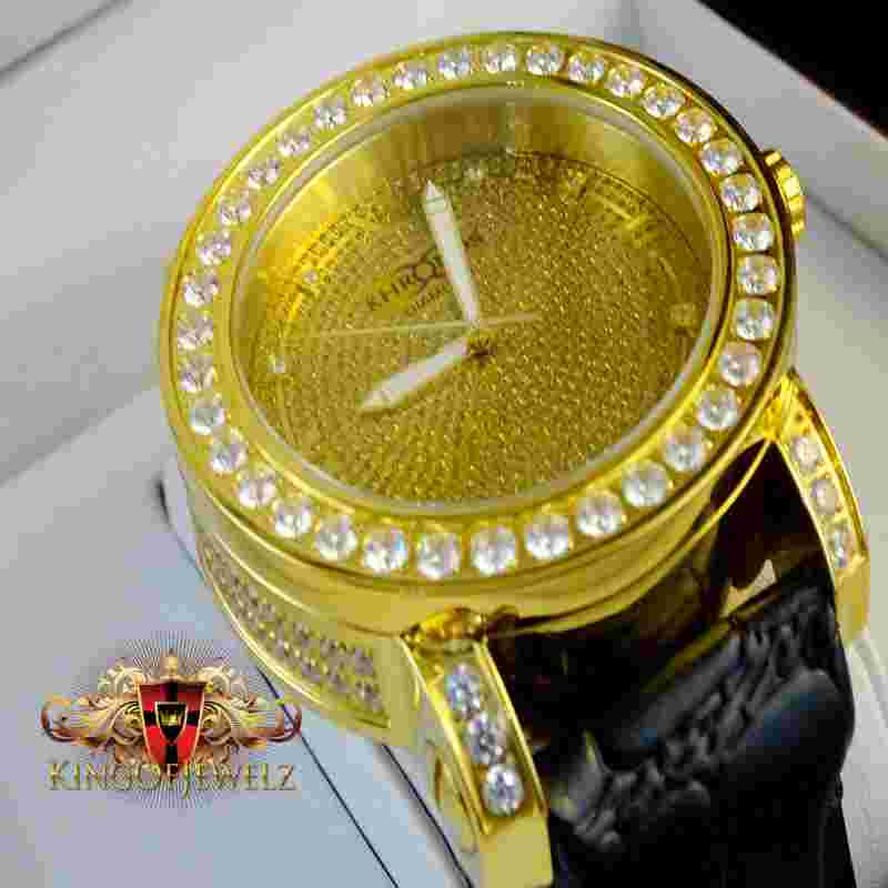 Canary Yellow Khronos Mens Real Diamond Jojino Joe Rodeo 1 Row Bezel Steel Watch