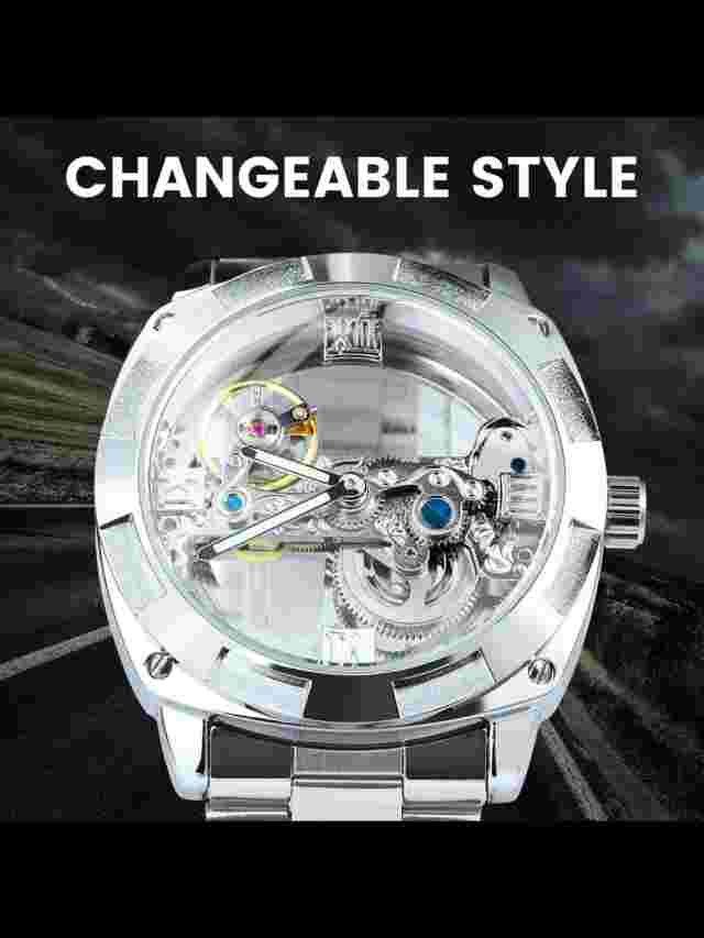 T-WINNER Men's Silver Vintage Automatic Watch, Luminous Hands, Steel Strap, Gift