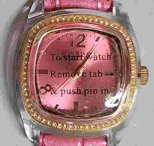 New Joan Rivers Classics Gold Tone Pink Clear Case Crystal Accent Watch Leather