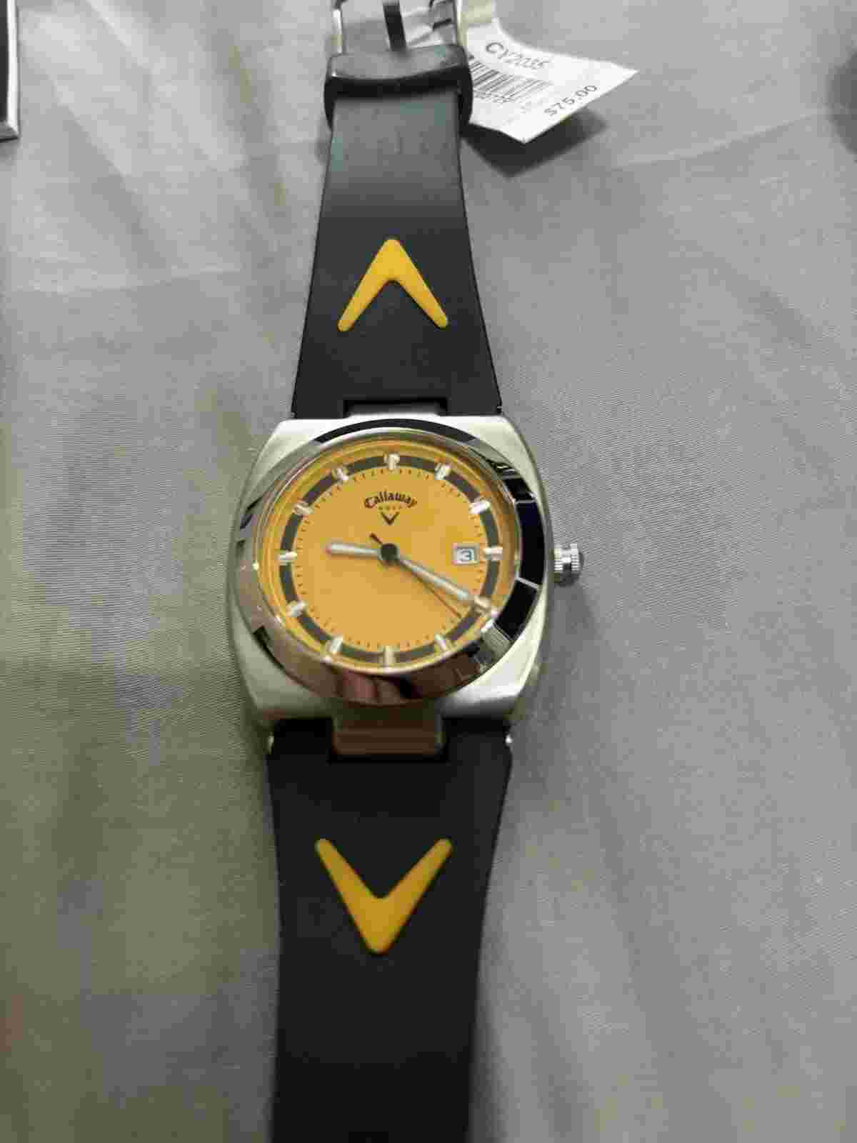 Callaway Golf Watch Mens Three Hand Date Yellow Wristwatch CY2035