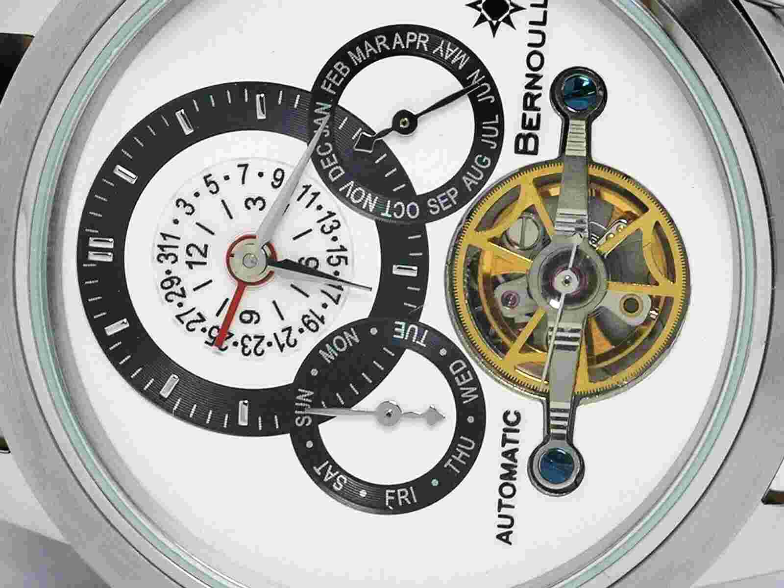 NEW BERNOULLI CORONA WHITE MULTI FUNCTION AUTOMATIC WATCH OPEN HEART DIAL