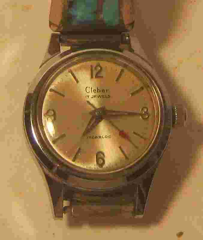 CLEBAR 17 Jewel Swiss INCABLOC Ladies Watch w Sterling Silver & Turquoise Band