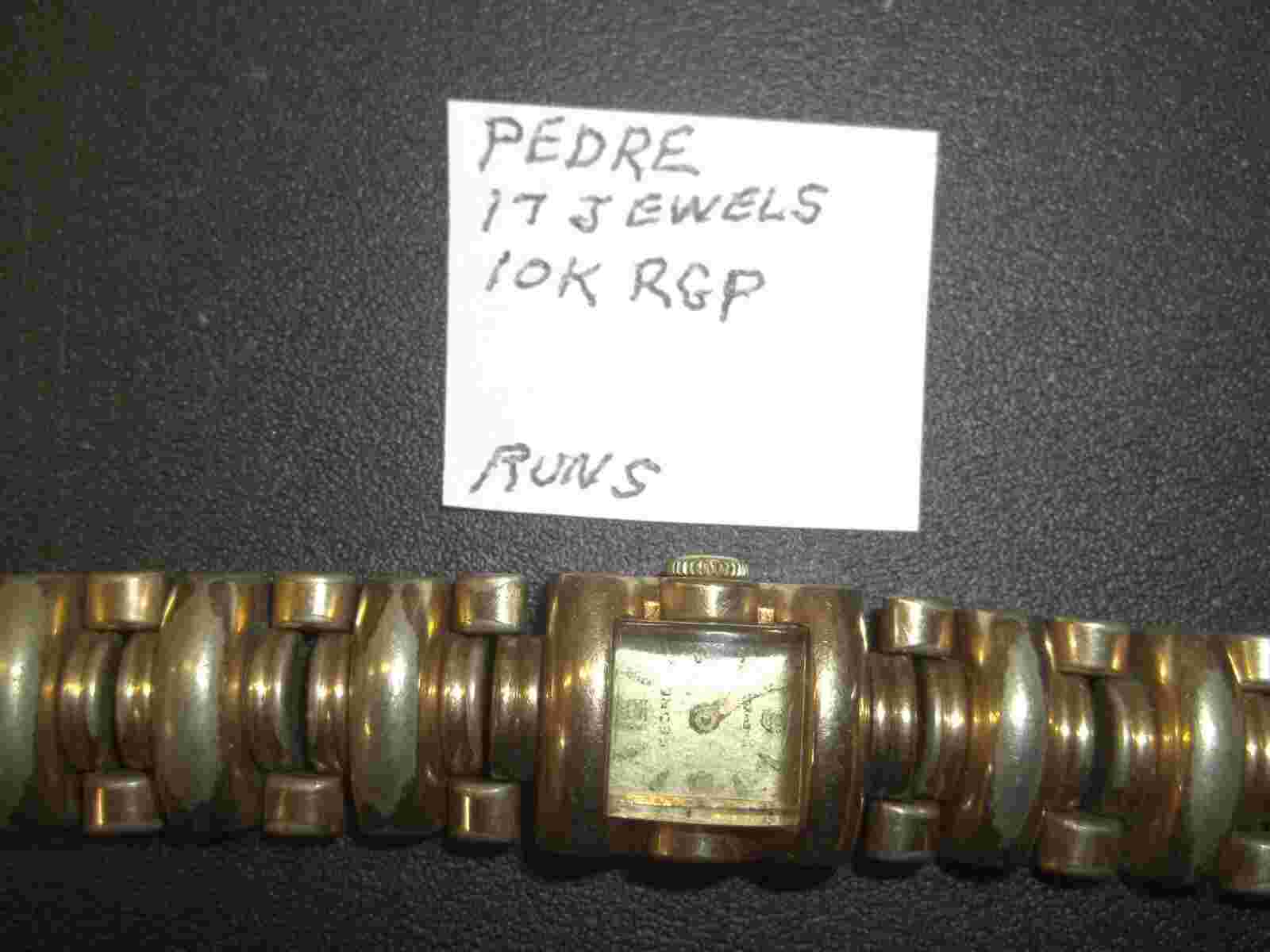 Pedre 17 Jewel Vintage Women's Wrist Watch 10K Gold Plate Link Band WINDS-RUNS