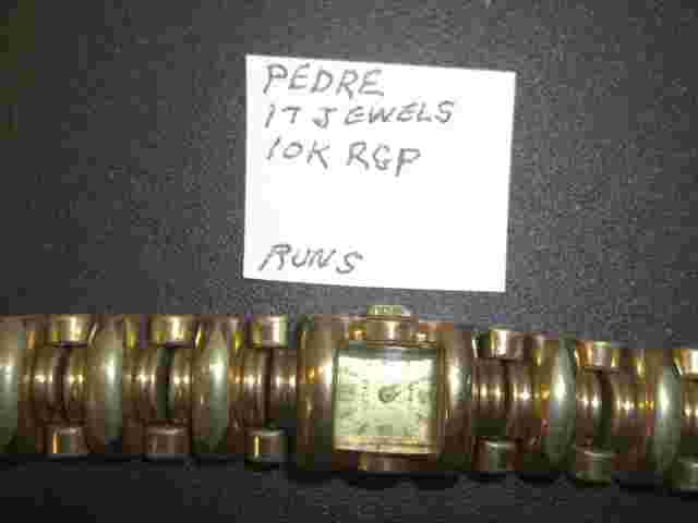 Pedre 17 Jewel Vintage Women's Wrist Watch 10K Gold Plate Link Band WINDS-RUNS
