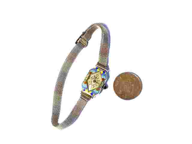 ORATOR 18ct Gold Enamel Wristwatch on a Tri-Coloured Rolled Gold Bracelet