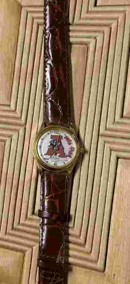 VTG Alabama Crimson Tide Watch Sun Time w/Floating ROLL TIDE - New Batt & Strap