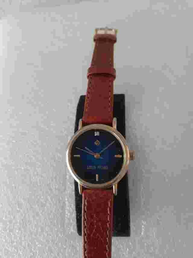 LOUIS PICARD Ladies Gold Tone Quartz Watch With A Dark Blue Dial And New Leather