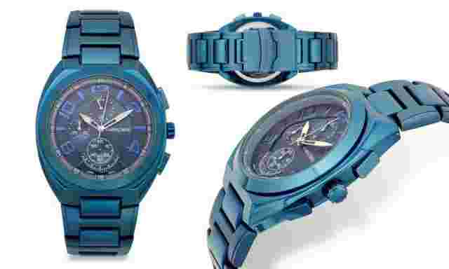 NEW Alexander Dubois 2503A Men's Mouton Chrono GMT Blue IP Metal Bracelet Watch