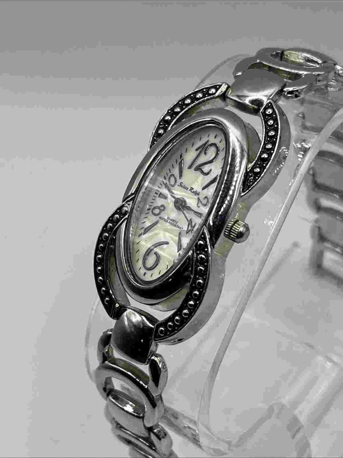 Suisse Ralph Women's Quartz Watch Pearlized Dial Silver 8" Band- New Battery