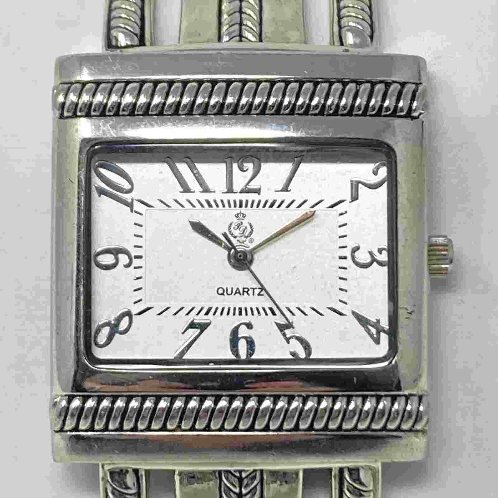 Premier Designs Cuff Watch Women 31mm Silver Tone Hinged New Battery 6.25"