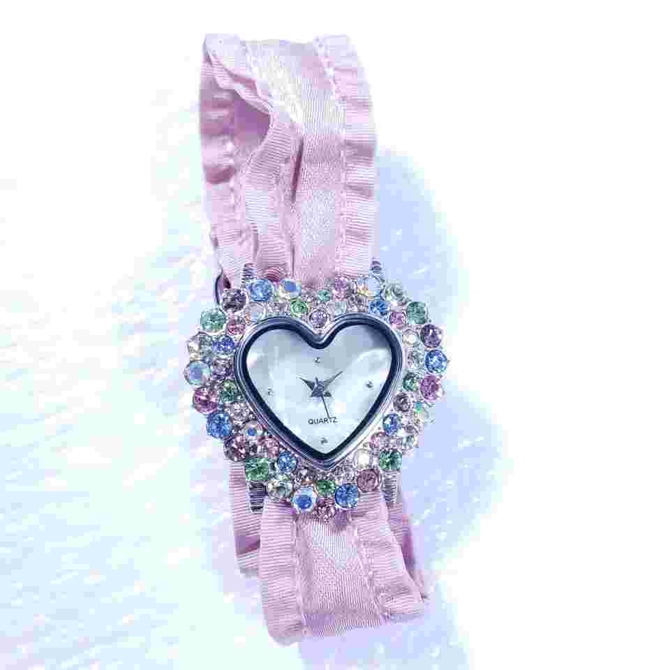 Heart Throb Watch By Paris Hilton with Pink Fabric Snap Strap Working