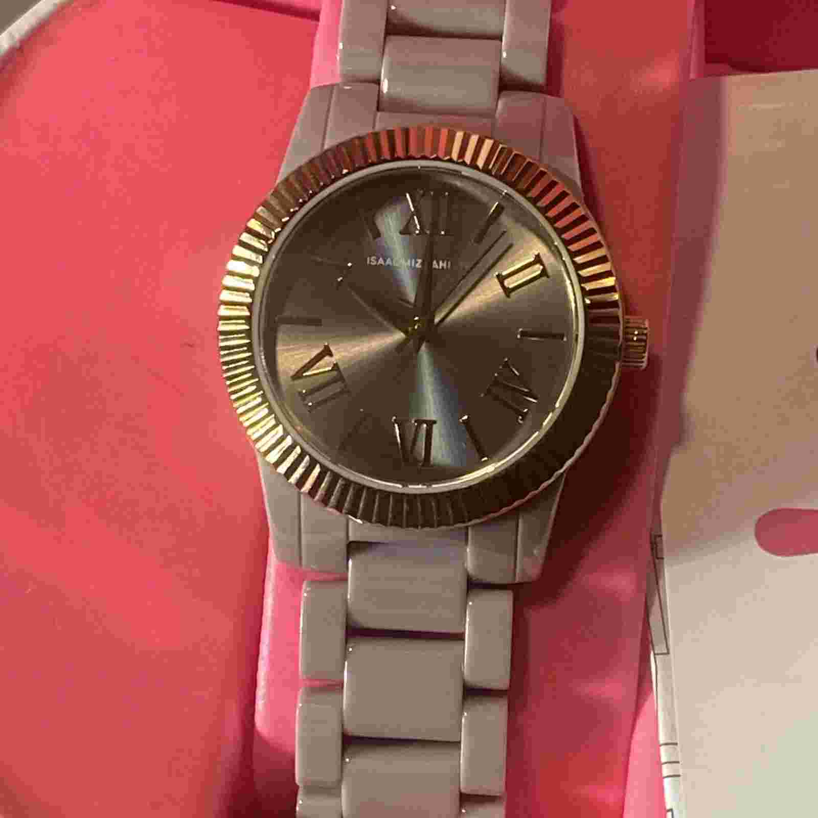 Isaac Mizrahi Live! Ladies Ceramic Bracelet Watch TAUPE NEW BOXED QVC 3 ATM