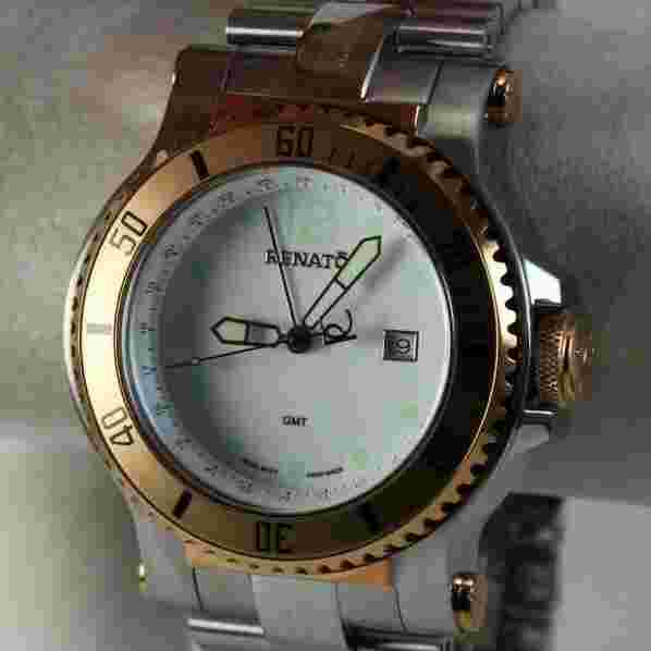 NEW Renato Men's T-Rex Diver GMT Watch, Swiss Ronda 515, 100 ATM, Two-Tone
