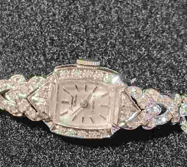 Vintage Swiss Watch Germinal Voltaire 14k White Gold Diamond  Works Great 17 JW