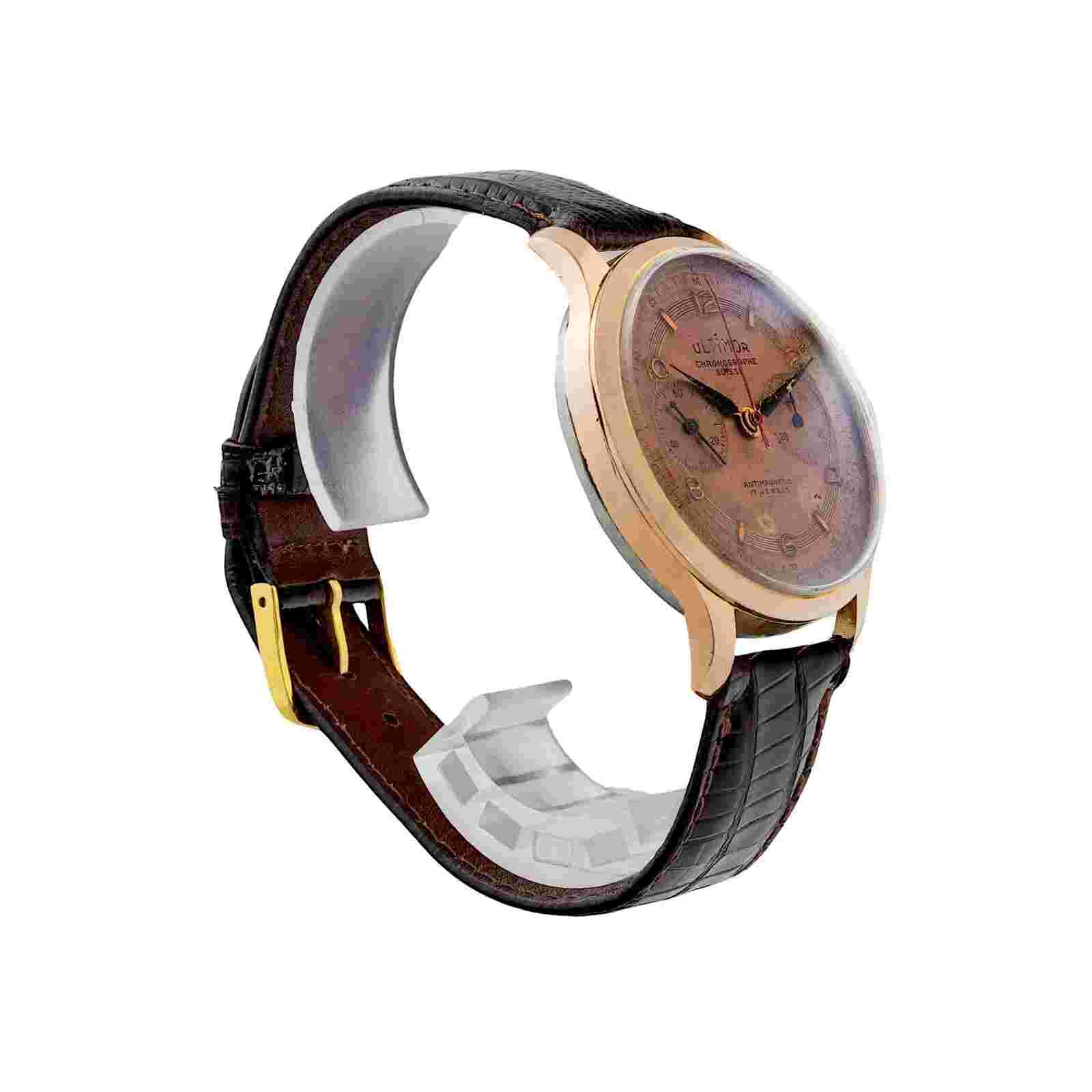 Men's Ultimor Chronographe Suisse Rose Gold 38mm Salmon Dial Landeron 51 Watch