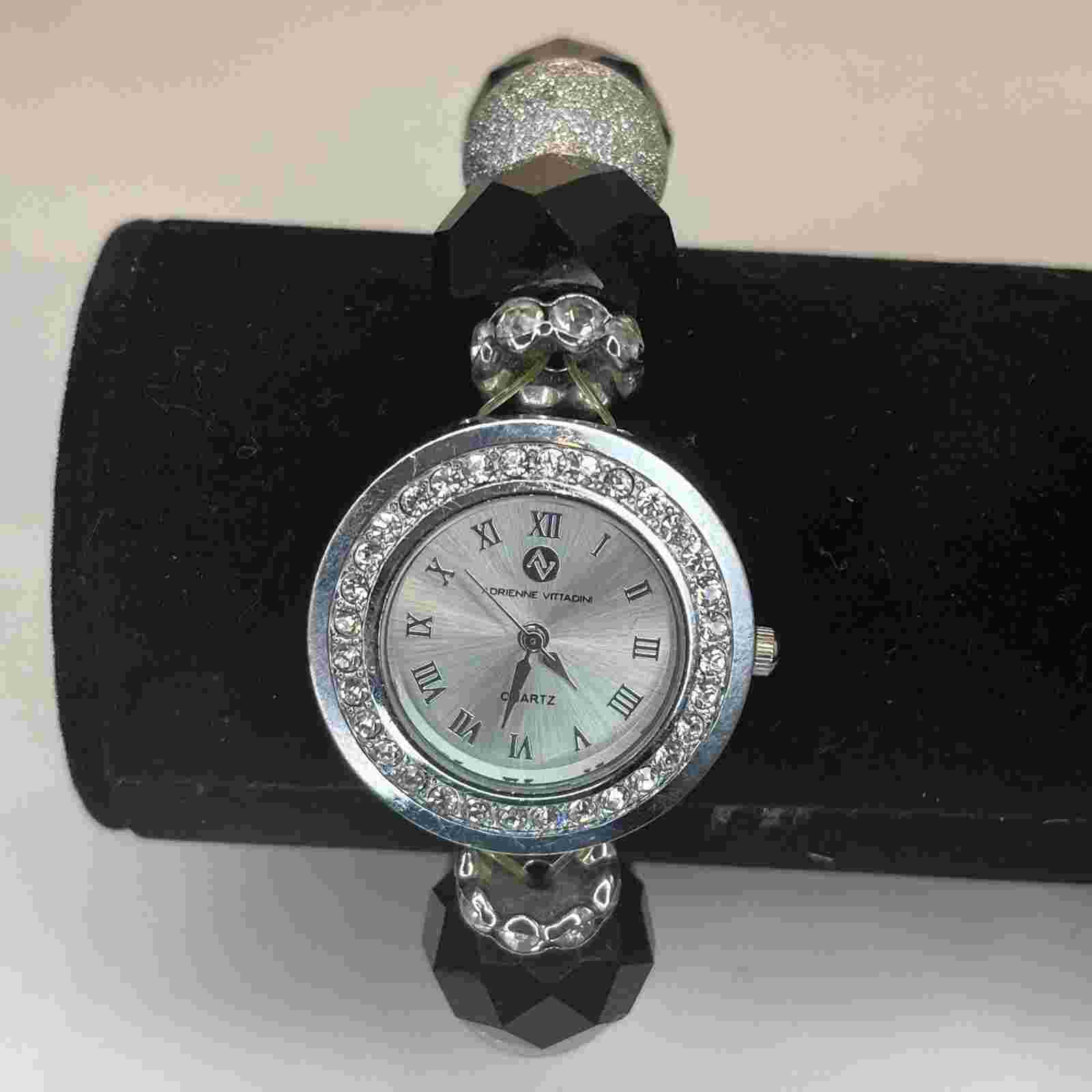 Adrienne Vittadini Collection Silver & Black Gem Women's Watch NEW BATTERY