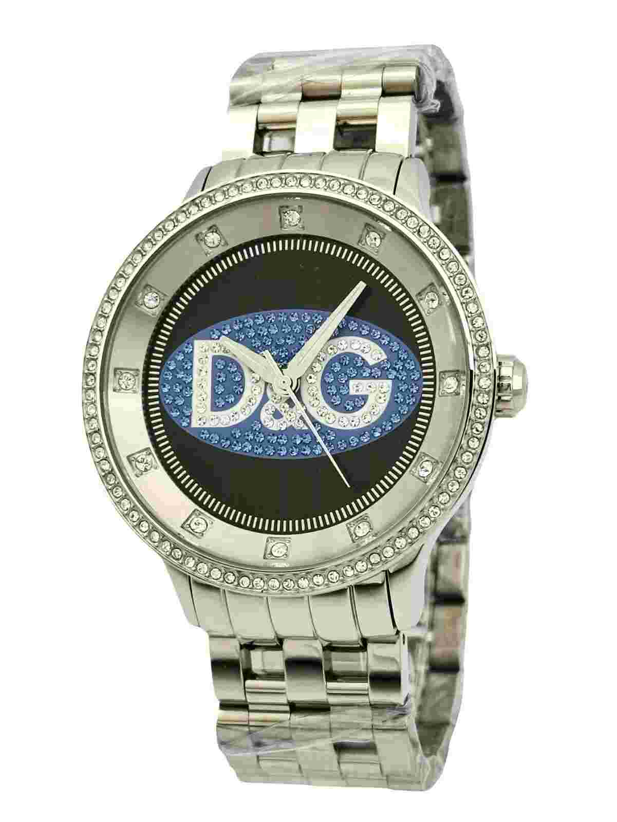D&G Prime Time Ladies DW0849 Stone Bezel Blue Dial Stainless Steel Bracelet Watc