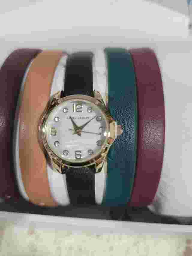 Laura Ashley Womens Mini Case Strap Watch Set with 5 Interchangeable Straps