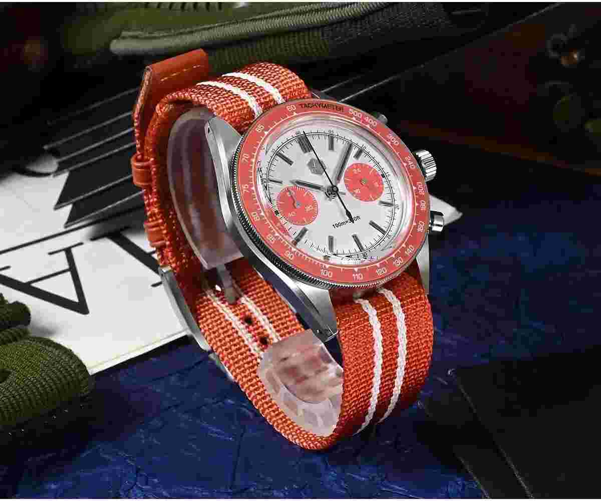 SAN MARTIN SN0116JS 39MM Racing Watch Quartz 100M Waterproof RED WHITE Nylon